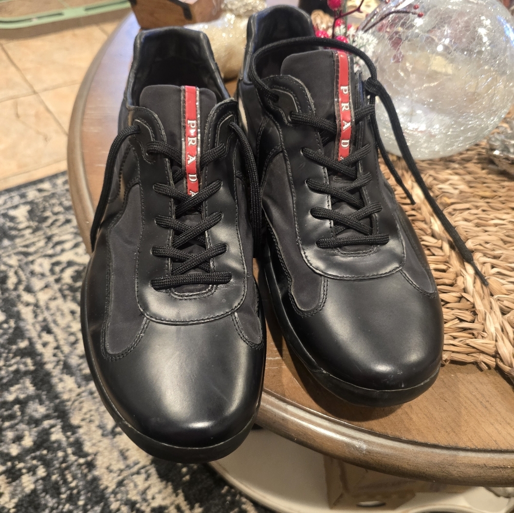 Prada Men's Black Leather Sneakers - Picture 3 of 17